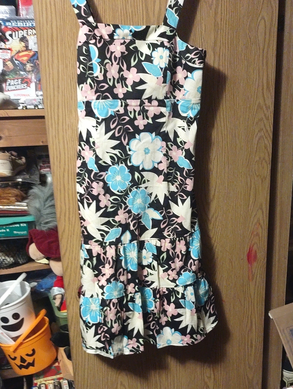 Bay Studio Black Mini Dress with Blue, Pink & Cream Floral Print